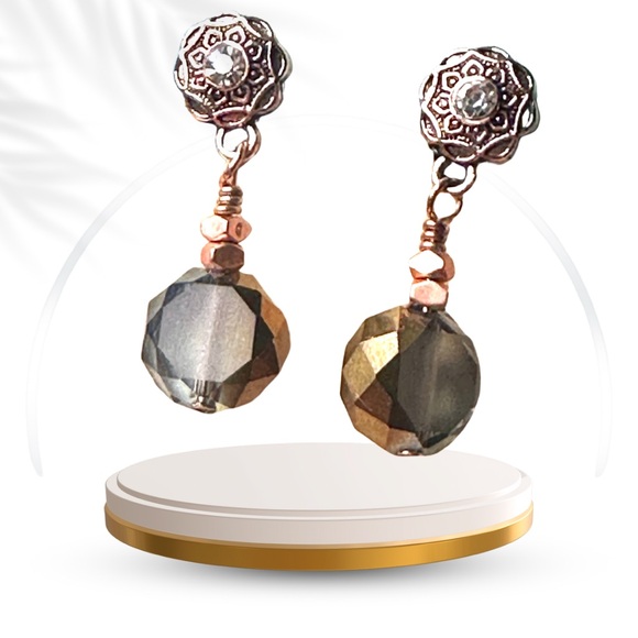 Hand Crafted Copper Rose Charm Earrings for Her - Picture 1 of 4